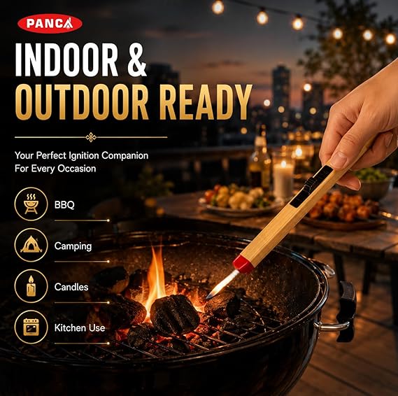 Match Stick Shaped Gas Lighter for Kitchen | Long Handle Butane Gas Lighter for Stove, Candle & BBQ | Windproof Flame Lighter, Refillable Multipurpose Lighter for Outdoor Use & Home