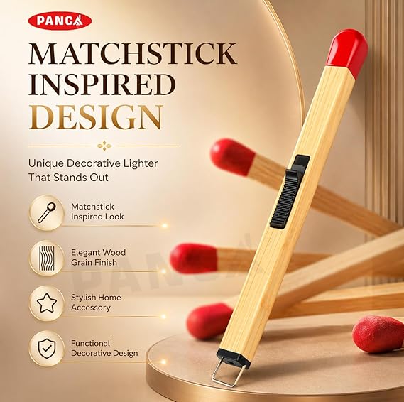 Match Stick Shaped Gas Lighter for Kitchen | Long Handle Butane Gas Lighter for Stove, Candle & BBQ | Windproof Flame Lighter, Refillable Multipurpose Lighter for Outdoor Use & Home
