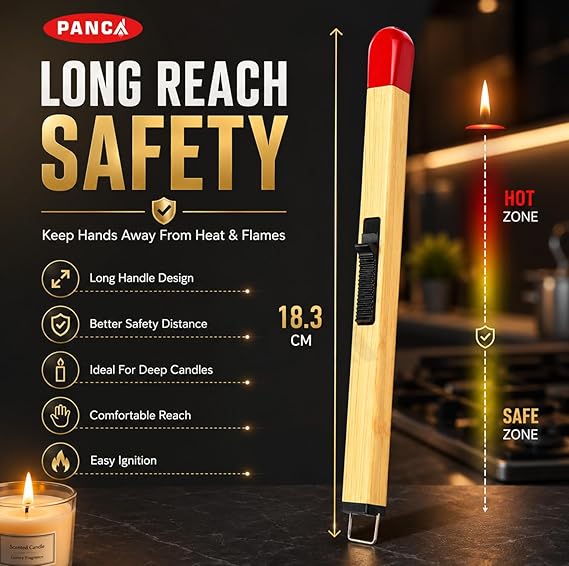 Match Stick Shaped Gas Lighter for Kitchen | Long Handle Butane Gas Lighter for Stove, Candle & BBQ | Windproof Flame Lighter, Refillable Multipurpose Lighter for Outdoor Use & Home