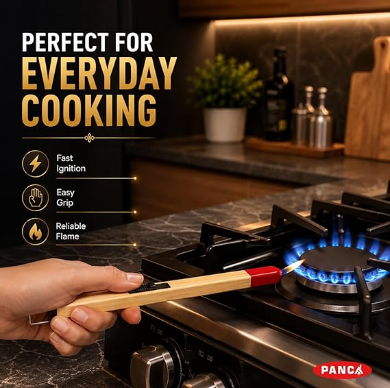 Match Stick Shaped Gas Lighter for Kitchen | Long Handle Butane Gas Lighter for Stove, Candle & BBQ | Windproof Flame Lighter, Refillable Multipurpose Lighter for Outdoor Use & Home