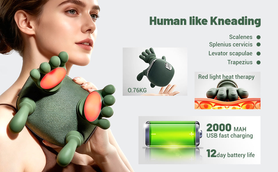 Massager, Wireless Portable Neck and Back Massager, Electric Deep Tissue 4D Kneading Massage, Simulated Human Hand Design for Pain Relief and Muscle Relax